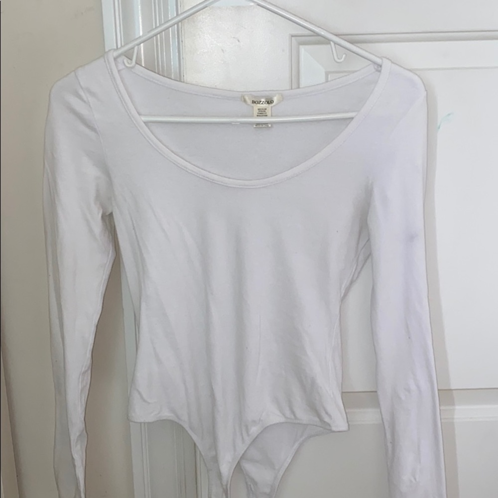 Long sleeve white thong bodysuit